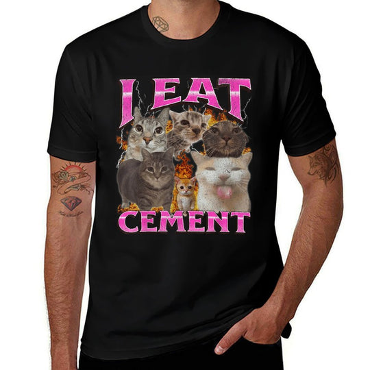 I Eat Cement Funny Cat Meme Bootleg Graphic  Relaxed-fit T-Shirt