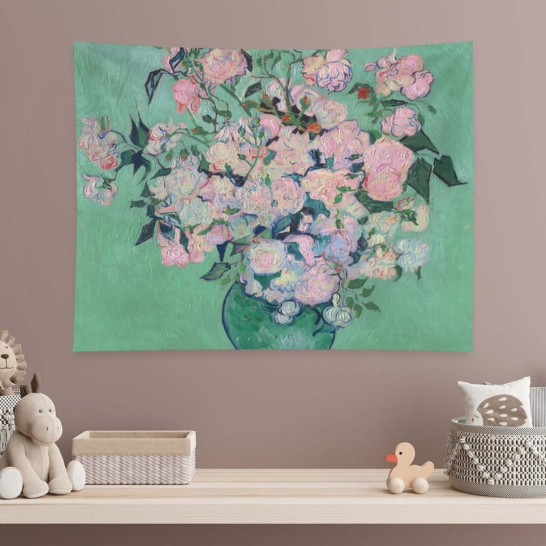 Pink Roses in A Vase, Vincent Van Gogh Tapestry