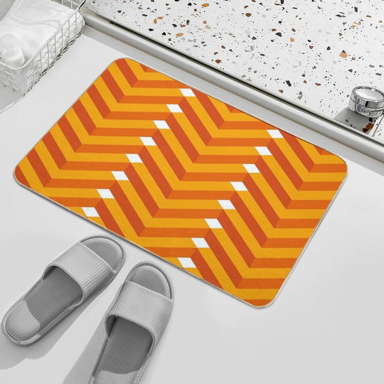 Desert Orange And Yellow Isometric Chevron on White Geometric Pattern  High-Traffic Bath Mat