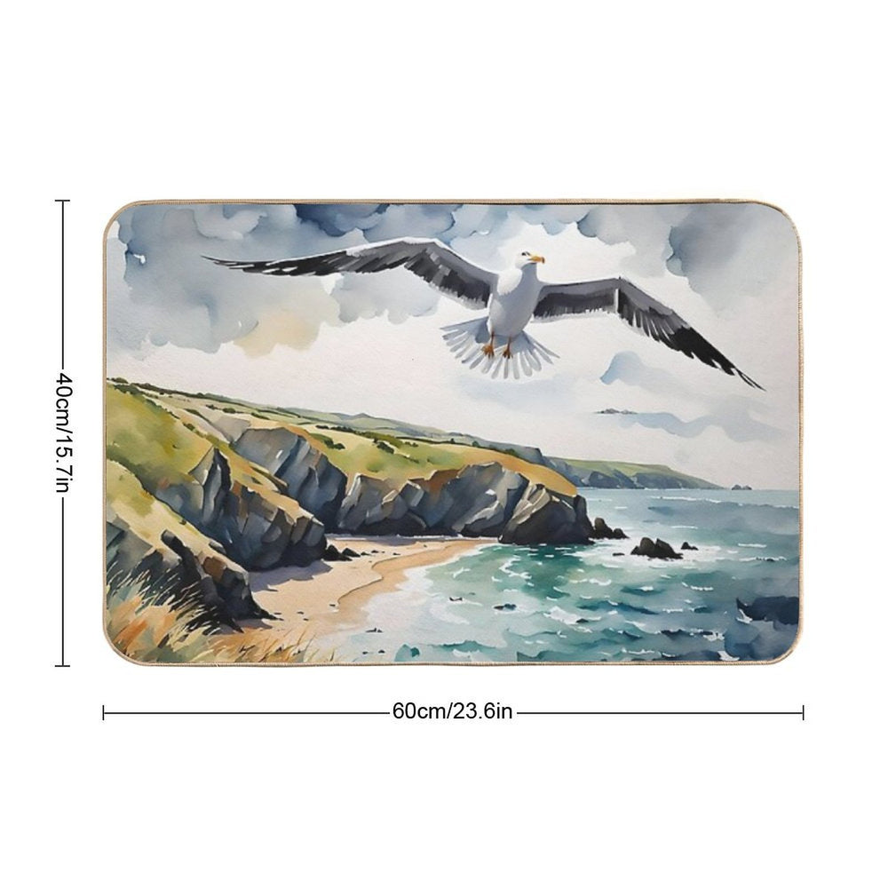 Sea Gull over The English Coast  Fade-Resistant Bath Mat