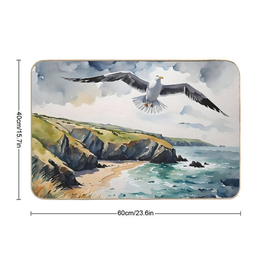 Sea Gull over The English Coast  Fade-Resistant Bath Mat