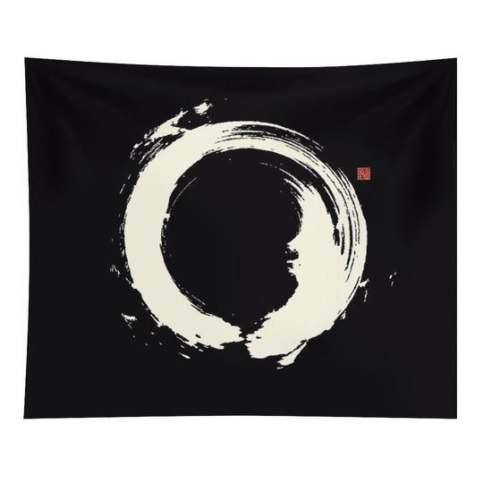 Black Ensō  Japanese Zen Circle Tapestry