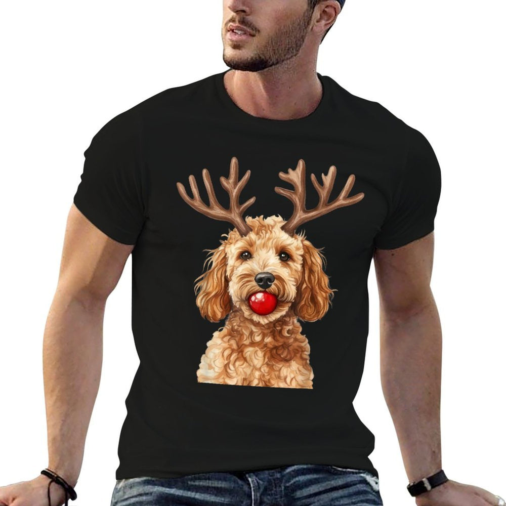 Doodle Dog Reindeer Red Nose Christmas Funny Pet  Vintage-inspired T-Shirt