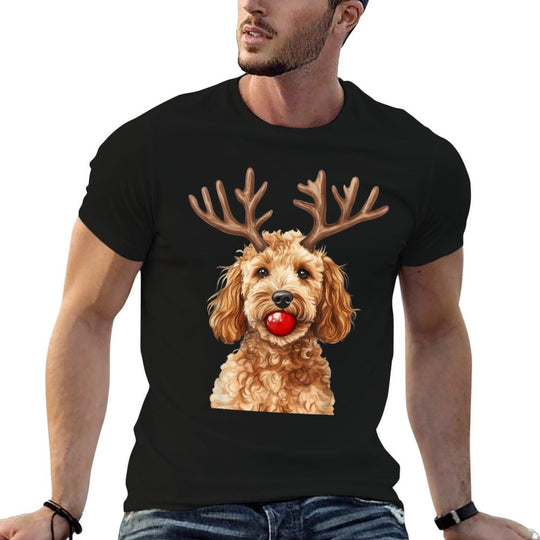 Doodle Dog Reindeer Red Nose Christmas Funny Pet  Vintage-inspired T-Shirt