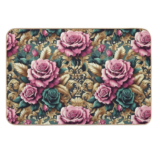 Dark Pink & Teal Baroque Roses  Multi-Purpose Bath Mat