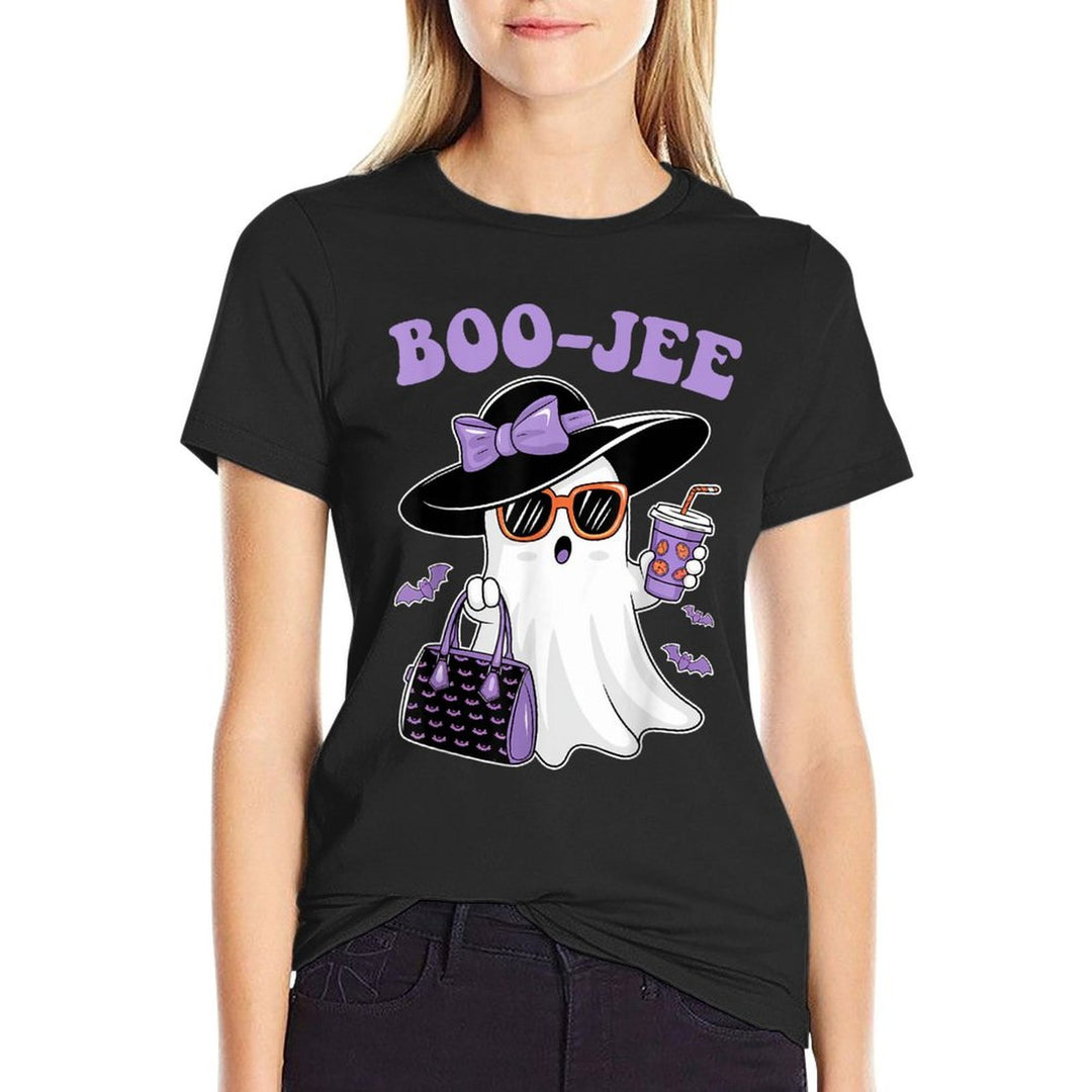Boo Jee Ghost Drinking Coffee Bow Halloween Women  Odor-resistant T-Shirt