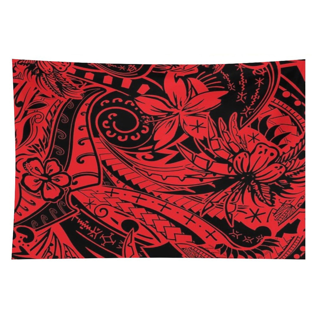 Polynesian Tribal Lava Red Leaf And Floral Print Tapestry