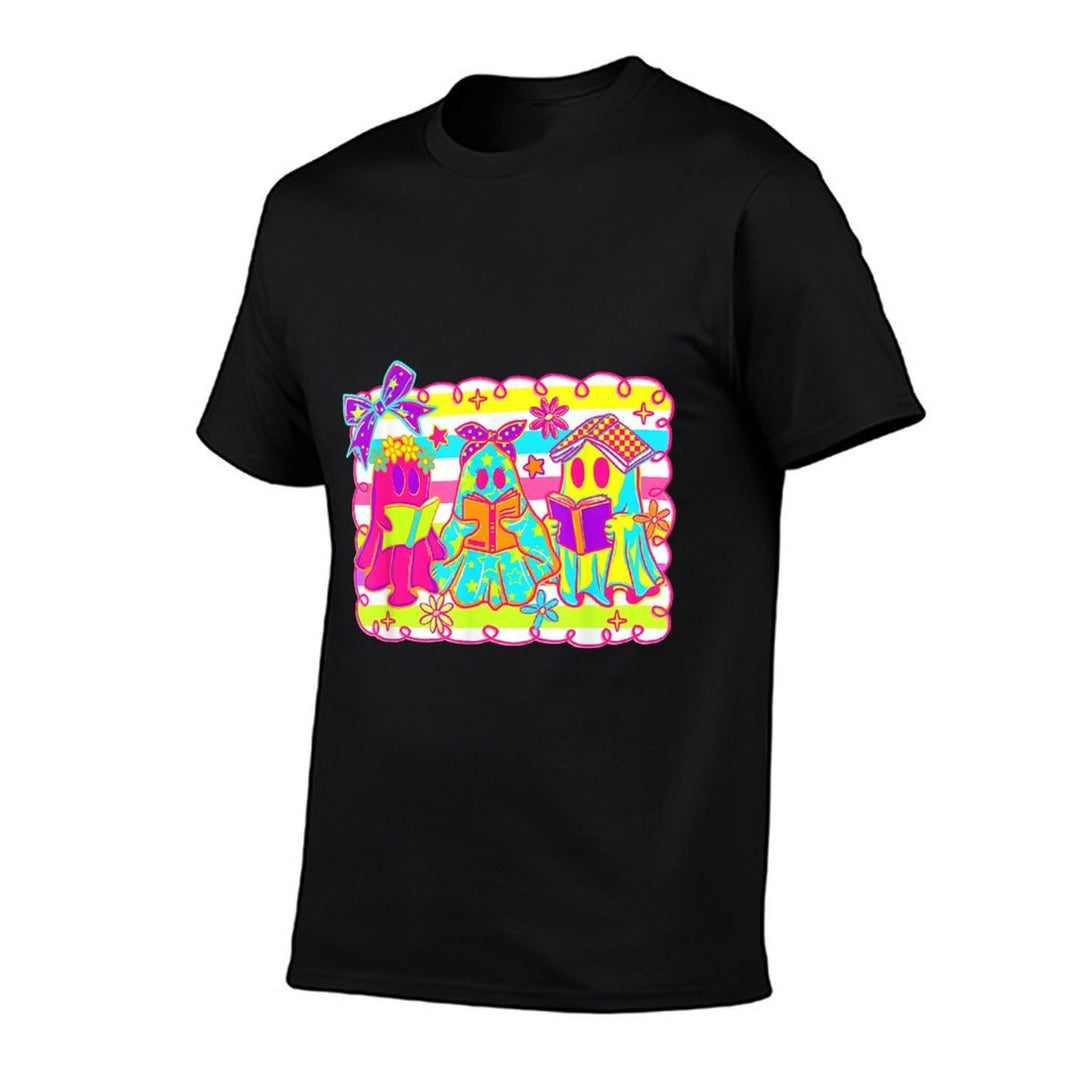 Neon Halloween Ghost Books Coquette Bookish Ghost Reading  Classic T-Shirt