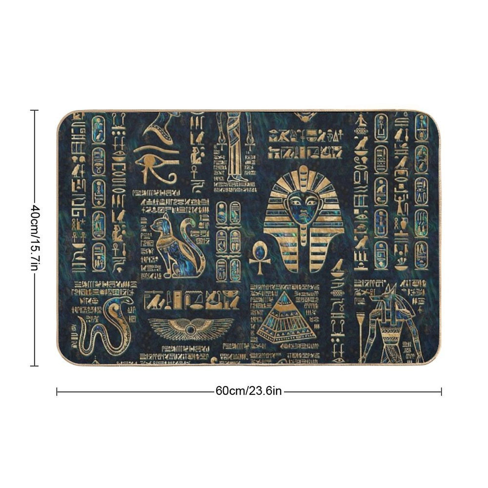 Egyptian Hieroglyphs And Deities -Abalone And Gold  Repositionable Bath Mat