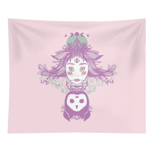 Third Eye Witch With Owl Fantasy Art Tapestry