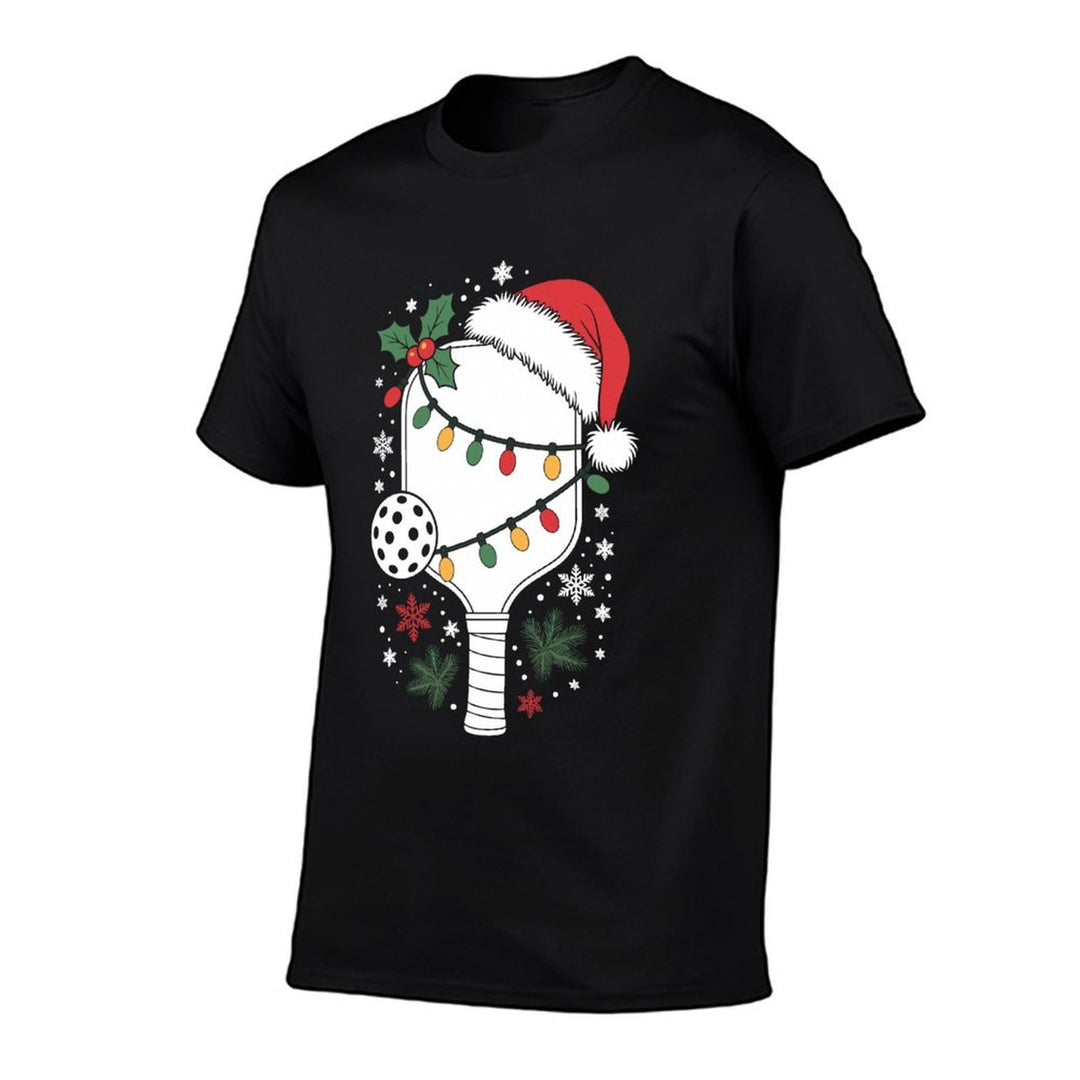 Funny Pickleball Christmas Lights And Santa Hat Snowflakes  Cotton T-Shirt