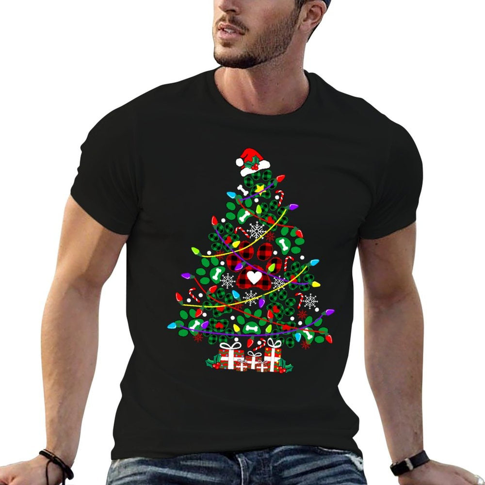 Paws Print Christmas Tree Dog Or Cat with Santa Lights  Versatile T-Shirt