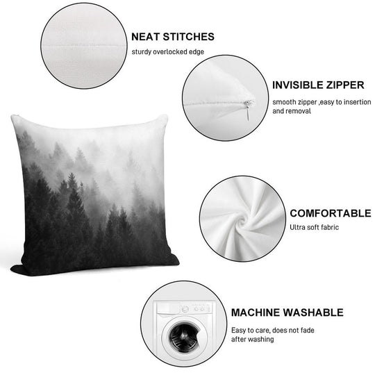 I Love You But I Have Chosen Darkness  Misty Romantic Retro Fall Wilderness Fairytale Forest With Trees Covered In Magic Fog S Soft Home Decor Throw Pillow