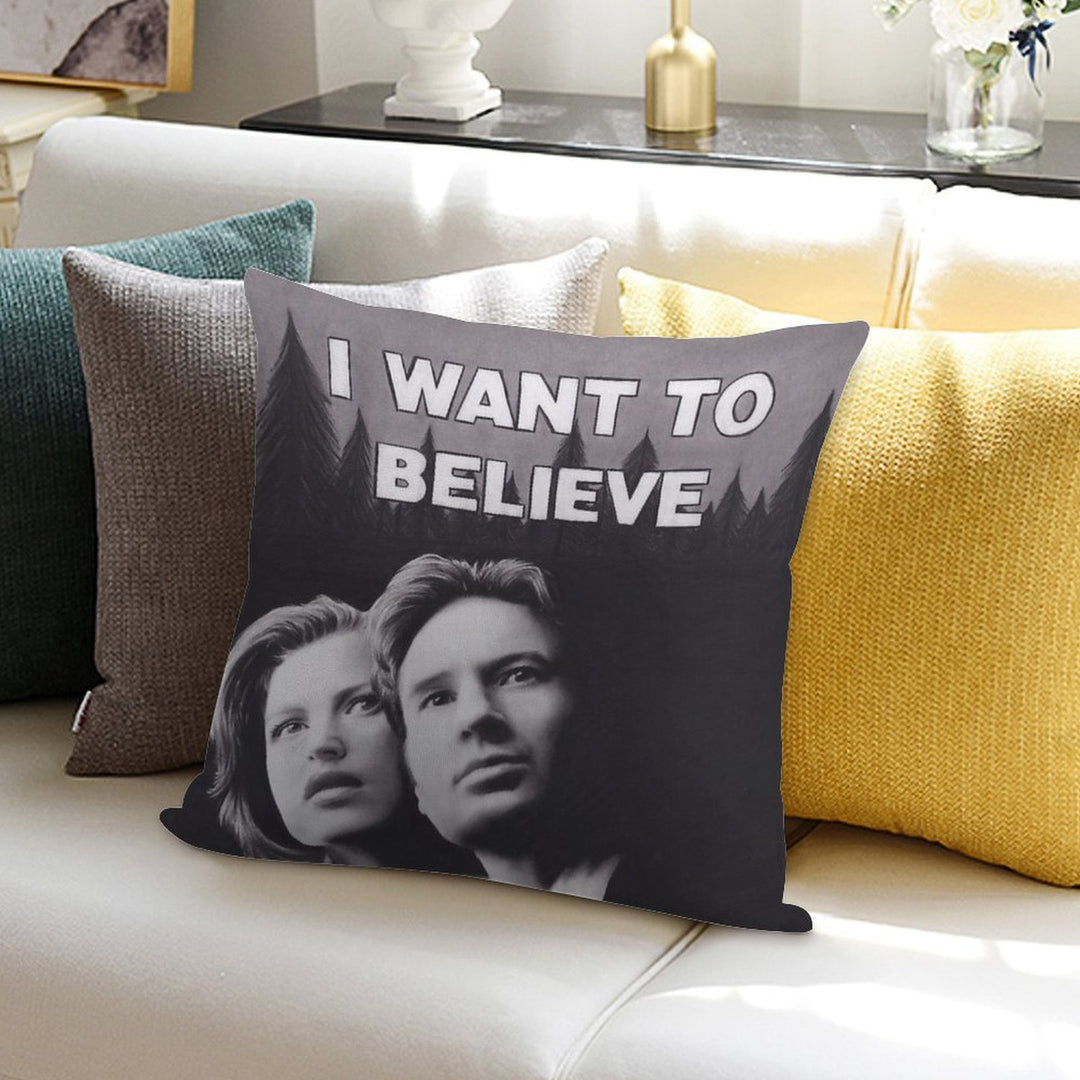 Original Charcoal Drawing of X Files I Want to Believe Soft Home Decor Throw Pillow