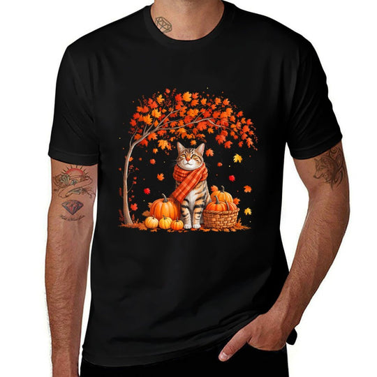 Hello Autumn Cat Fall Leaf Kitten Lover Thanksgiving Women  Affordable Price T-Shirt