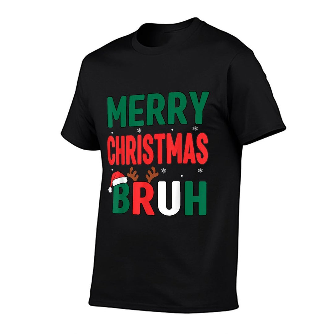 Bruh Christmas Kids Xmas Menn Boys Funny Christmas  Ribbed Collar T-Shirt