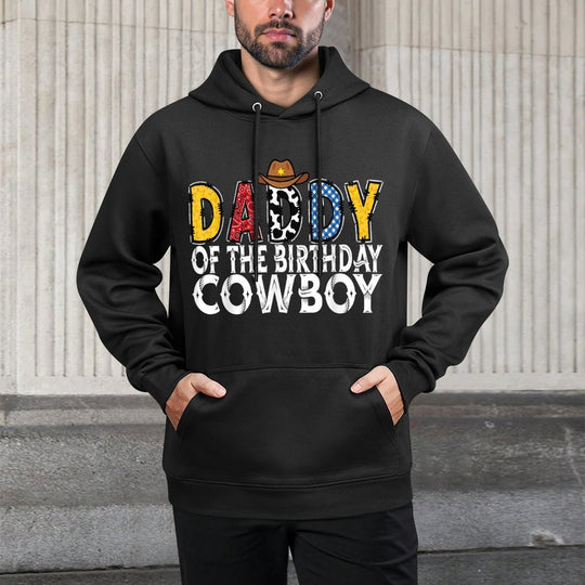 Daddy 1st Birthday Cowboy Western Daddy Birthday Boy Cotton-Polyester Blend Hoodie