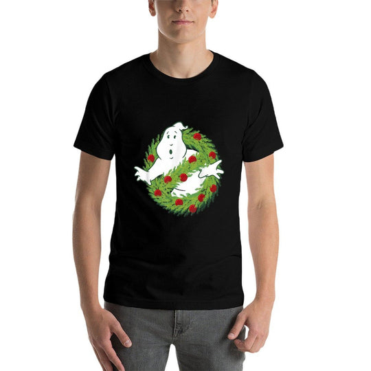 Ghostbusters Classic Logo Christmas Wreath Graphic  Rolled Sleeves T-Shirt
