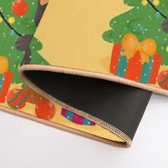 Christmas Black Cat with Tree – Cute Holiday Illustration  Long-Lasting Bath Mat