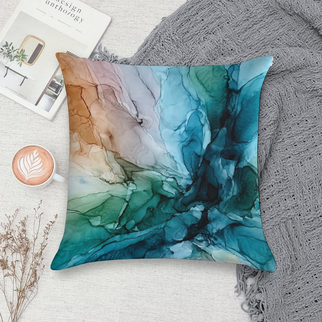 Salty Shores Colorful Abstract Painting Soft Washable Throw Pillow