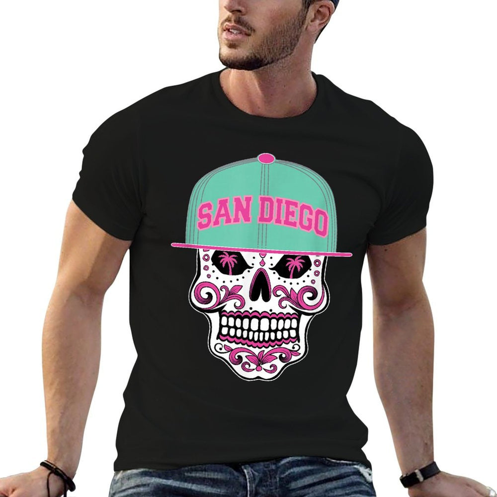 San Diego Mexican Sugar Skull Mint Green Pink SD City  Durable T-Shirt