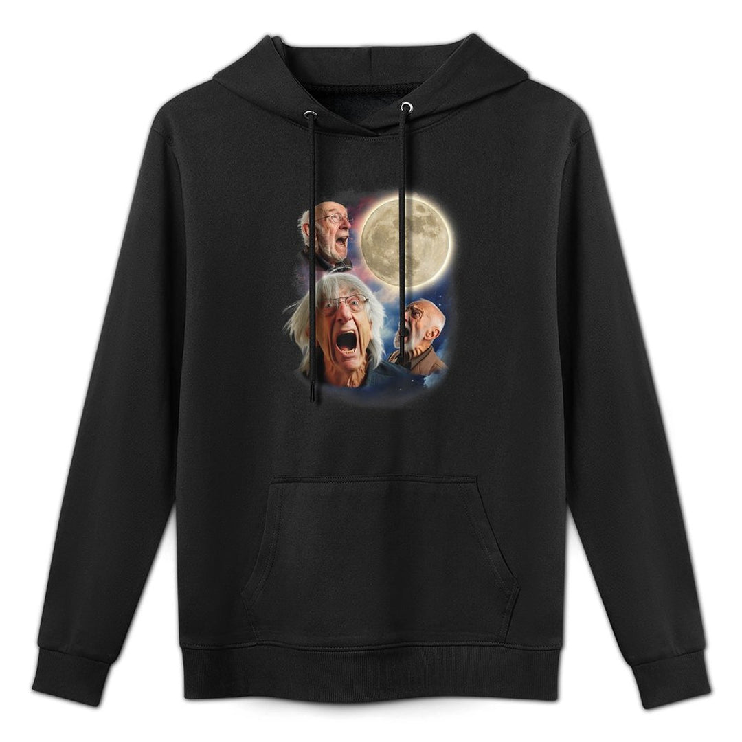 Three Grandpa Moon Old Men Howl At Moon Weird Cursed Image Medium-Weight Fabric Hoodie