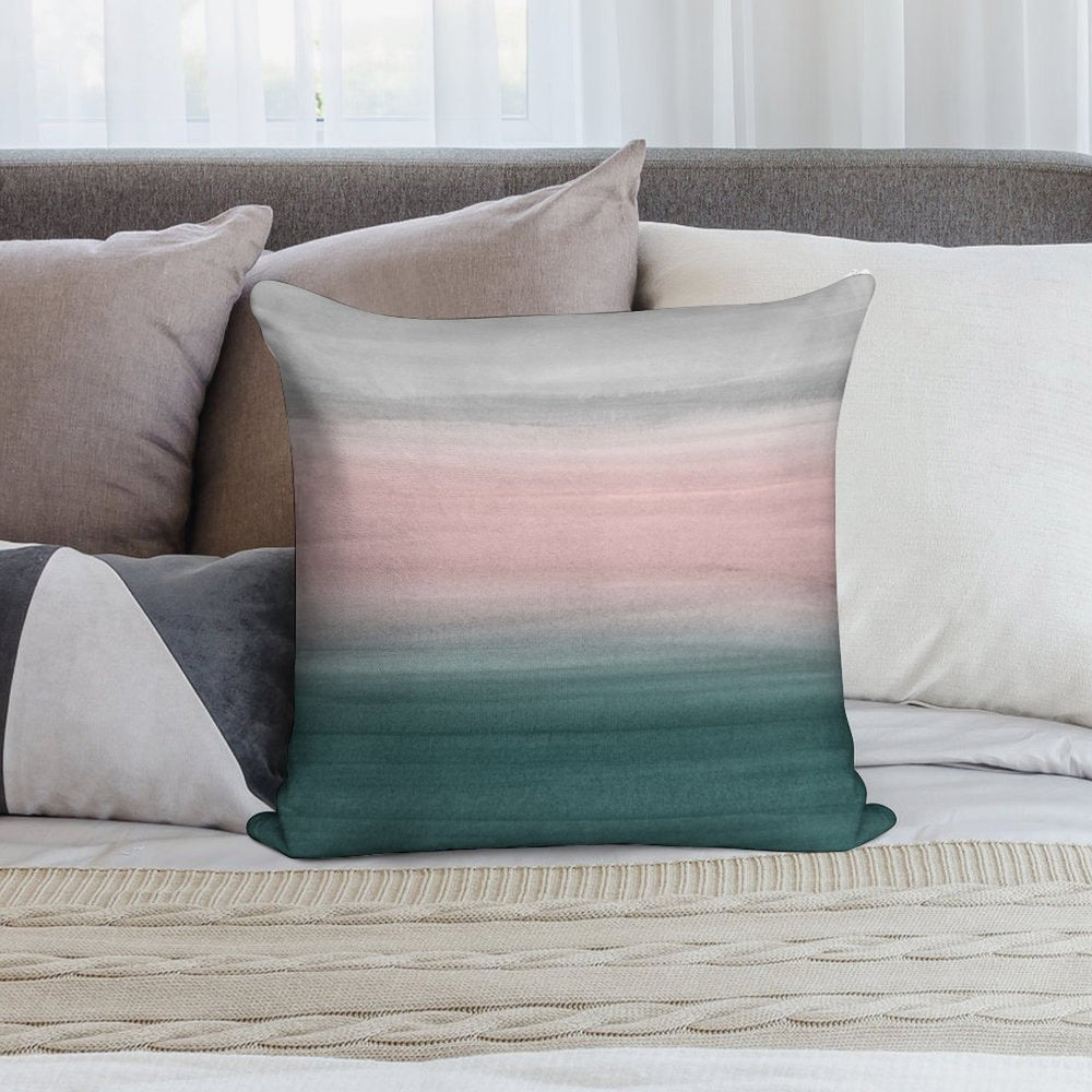 Touching Teal Blush Gray Watercolor Abstract #1 #painting #decor #art Soft Shrink-Resistant Throw Pillow