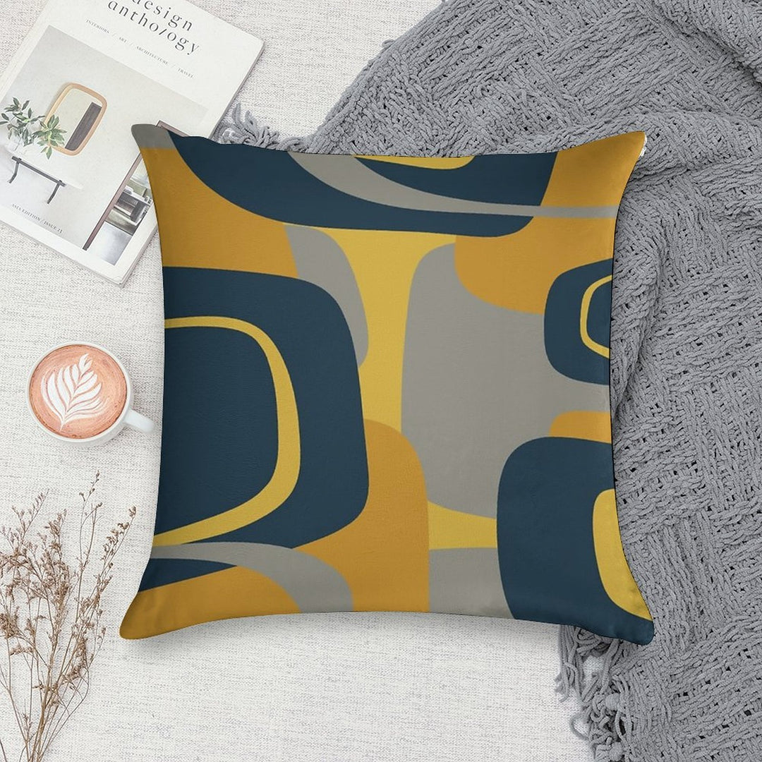 Mid Century Modern Retro Abstract Pattern in Navy Blue, Mustard Yellow, And Gray Soft Warmth Comfort Throw Pillow