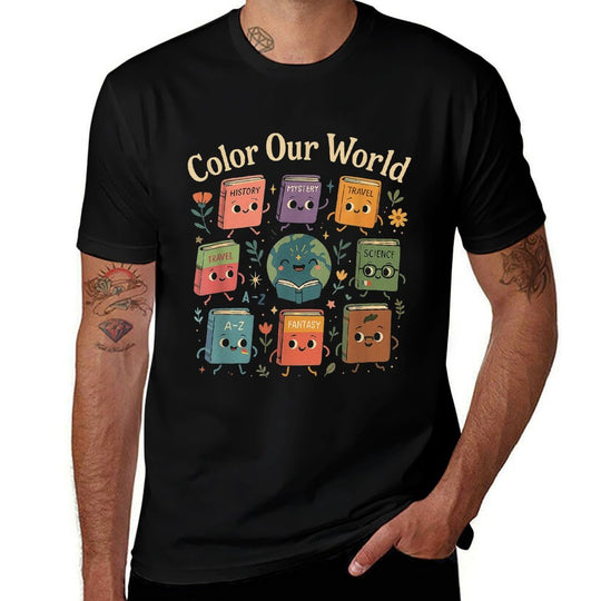 Color Our World Summer Reading 2025 Librarian Teacher Kids  Durable T-Shirt