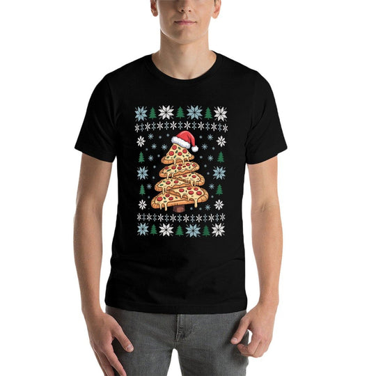 Ugly Christmas Pizza Tree Funny Holiday Food Xmas Women Men  Summer-ready Fabric T-Shirt