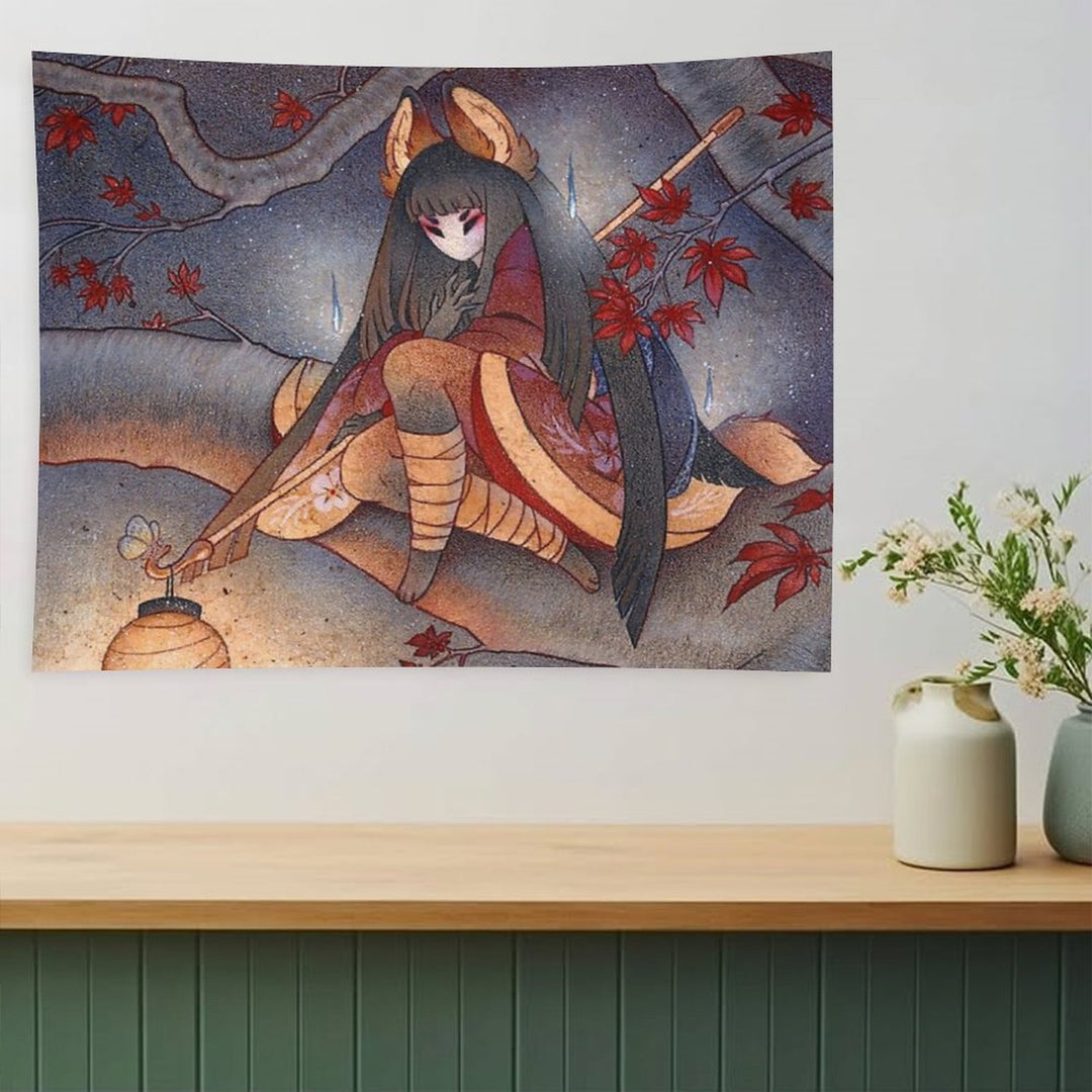 Japanese Maple Kitsune with Lantern Tapestry