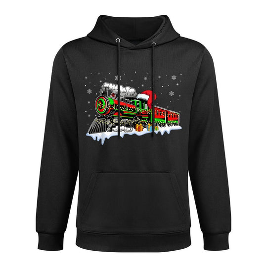 Train Santa Hat Christmas Pajama Train Distressed Xmas Shape Retention Hoodie