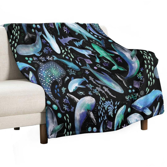 Ocean Diving with Whales at Night - Remix Comfort Throw Blanket