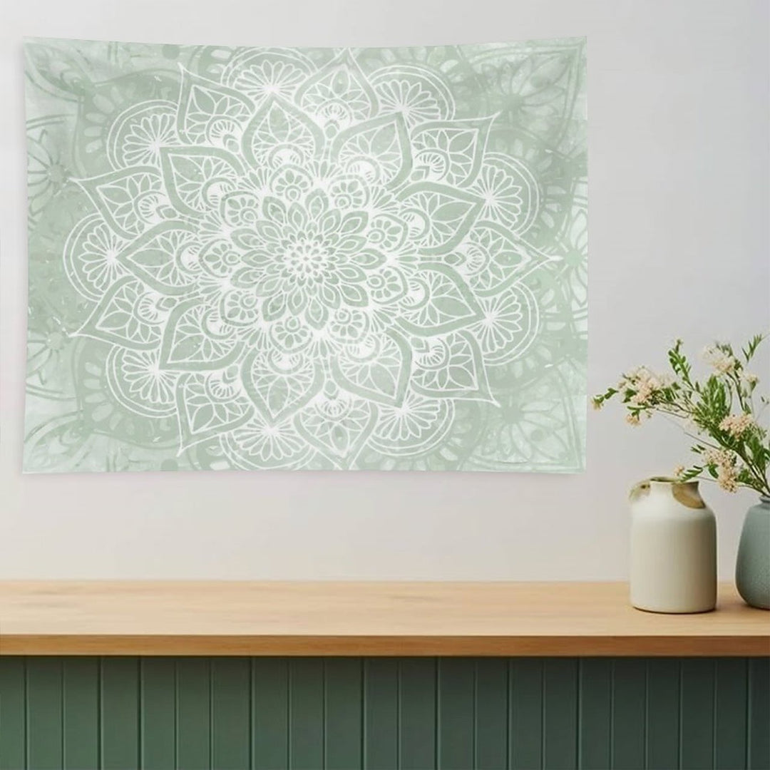 Mandala, Yoga Love, Sage Green, Boho Art Tapestry