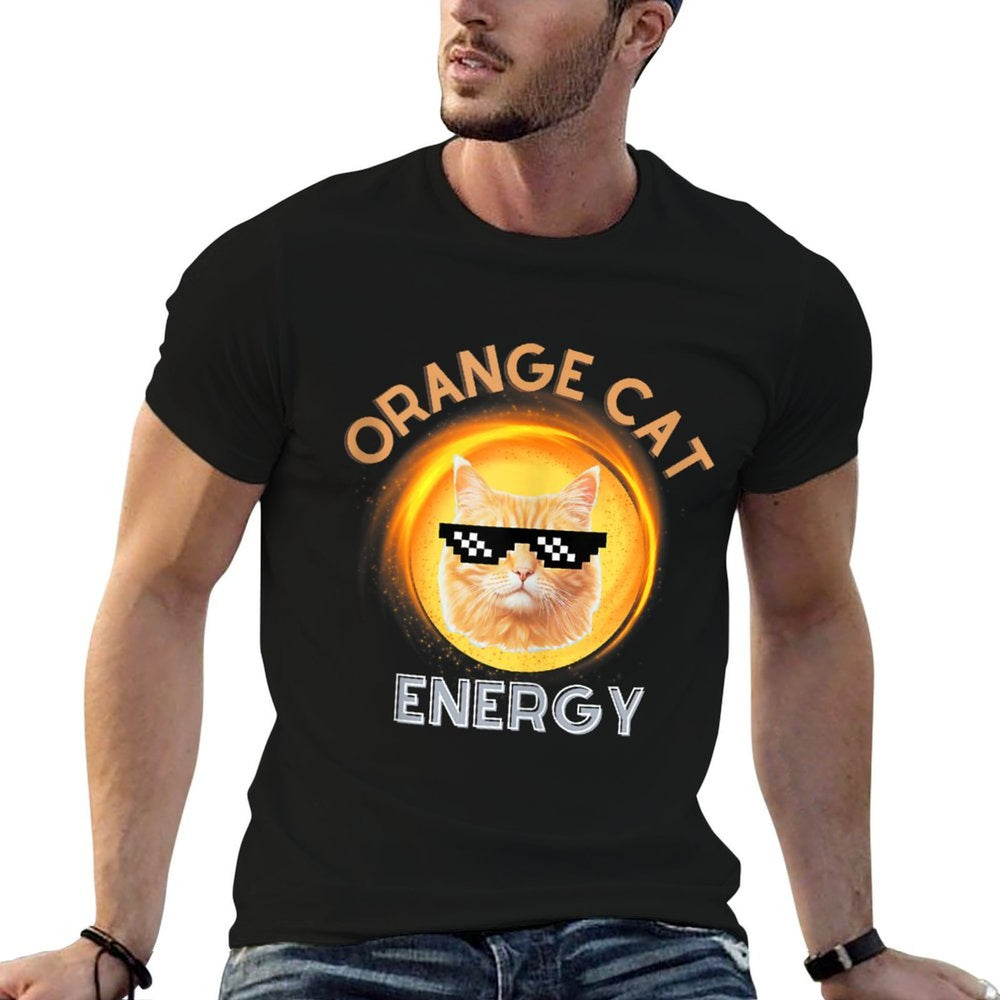 Funny Orange Cat Energy Meme for Orange Cat Lover  Ribbed Collar T-Shirt