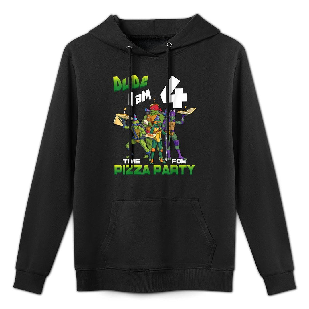 Mademark Xnage Mutant Ninja Turtles - Dude I Am 4 Years Old Turtles Pizza Birthday Party Kangaroo Pocket Hoodie