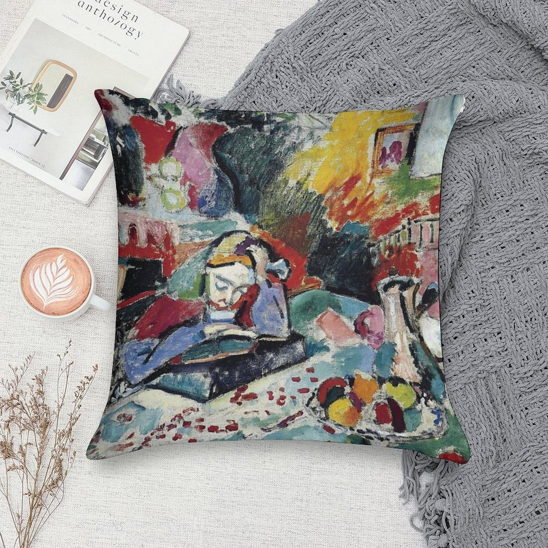 Henri Matisse - Interior with A Girl Reading - Exhibition Poster Soft Bedroom Essential Throw Pillow