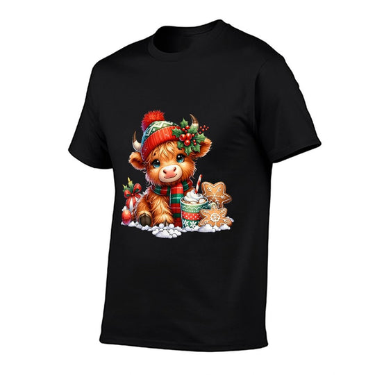 Christmas Highland Cow Cute Heifer Cow Santa Hat Mooey Xmas  Graphic-printed T-Shirt