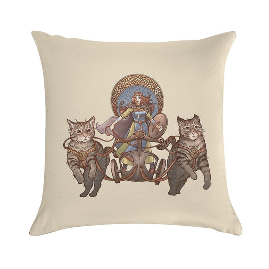 Freya Driving Her Cat Chariot Soft Gift Ready Throw Pillow
