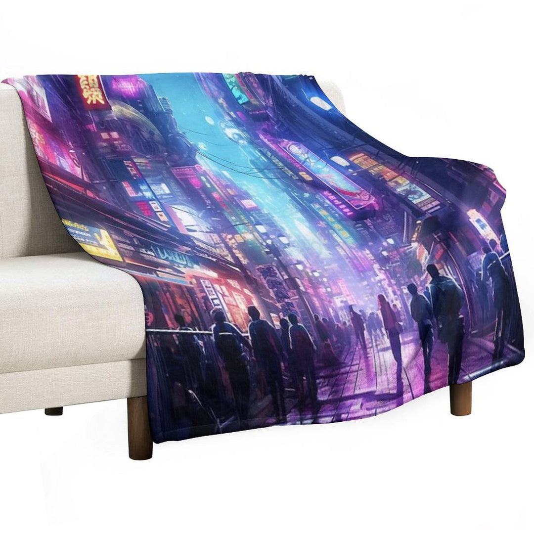 Cyberpunk Tokyo Dreamscape Easy Care Throw Blanket