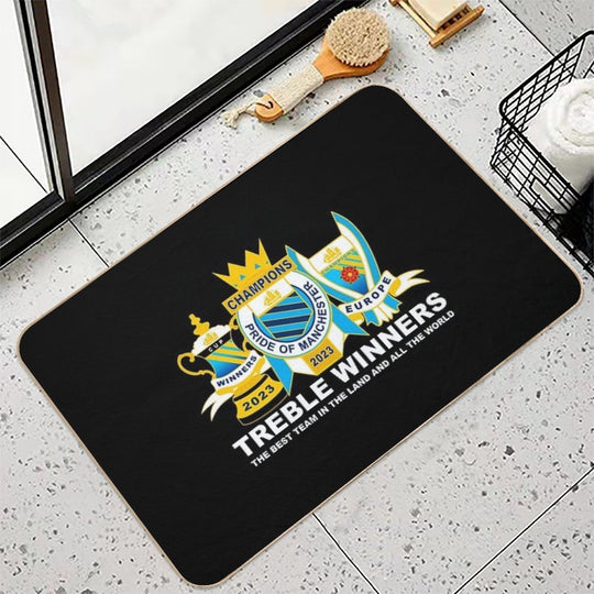 TREBLE Manchester City Trophies 2023 Champions Winners Europe England Cup Durable Bath Mat