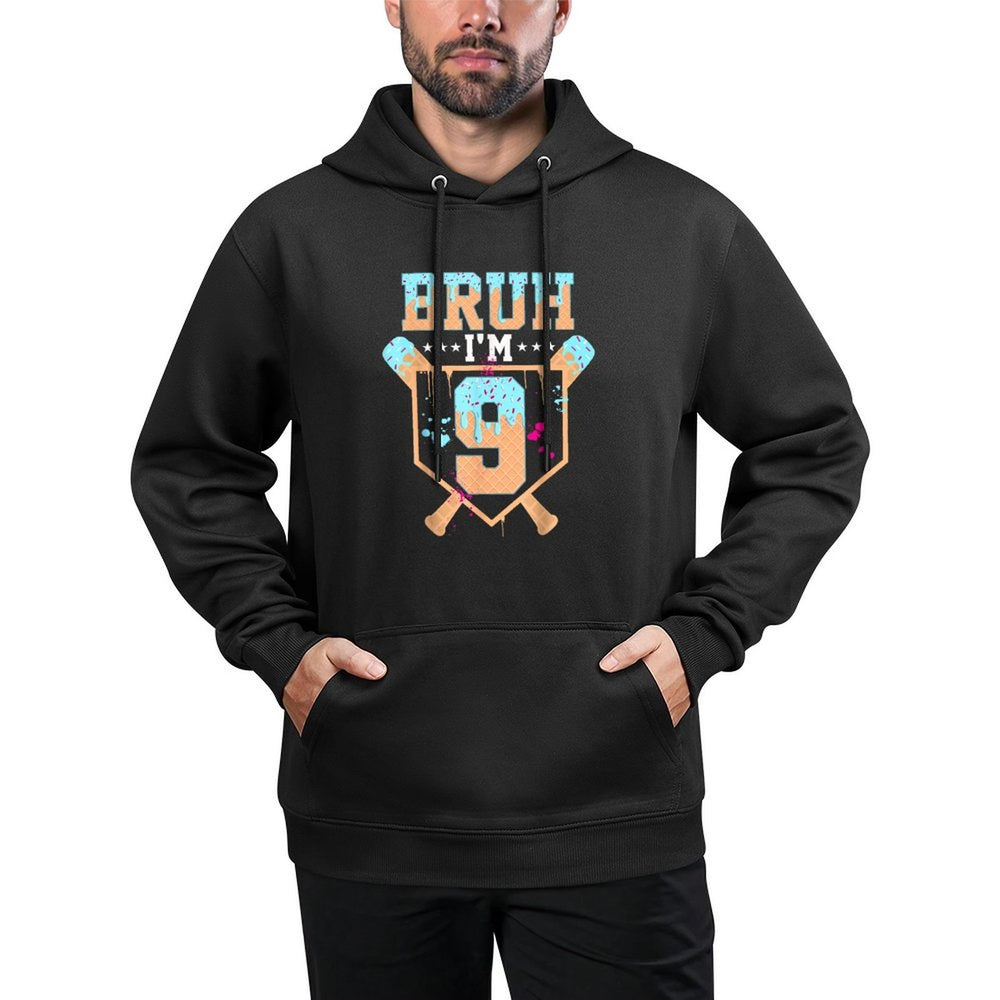 Birthday Boy Baseball Ice Cream Drip Bruh Im 9 Year Old Adjustable Hood Hoodie