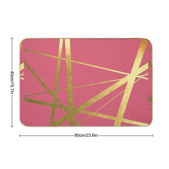 Bright Pink And Gold Geometric Luxe  Fade-Resistant Bath Mat