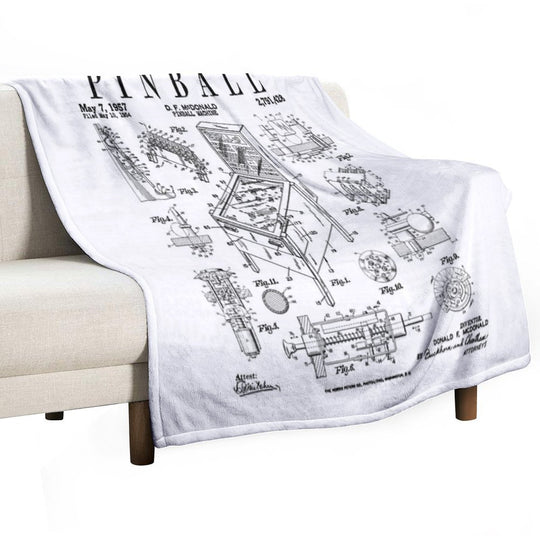 Pinball Arcade Gaming Machine Vintage Gamer Patent Print Eco-conscious Throw Blanket