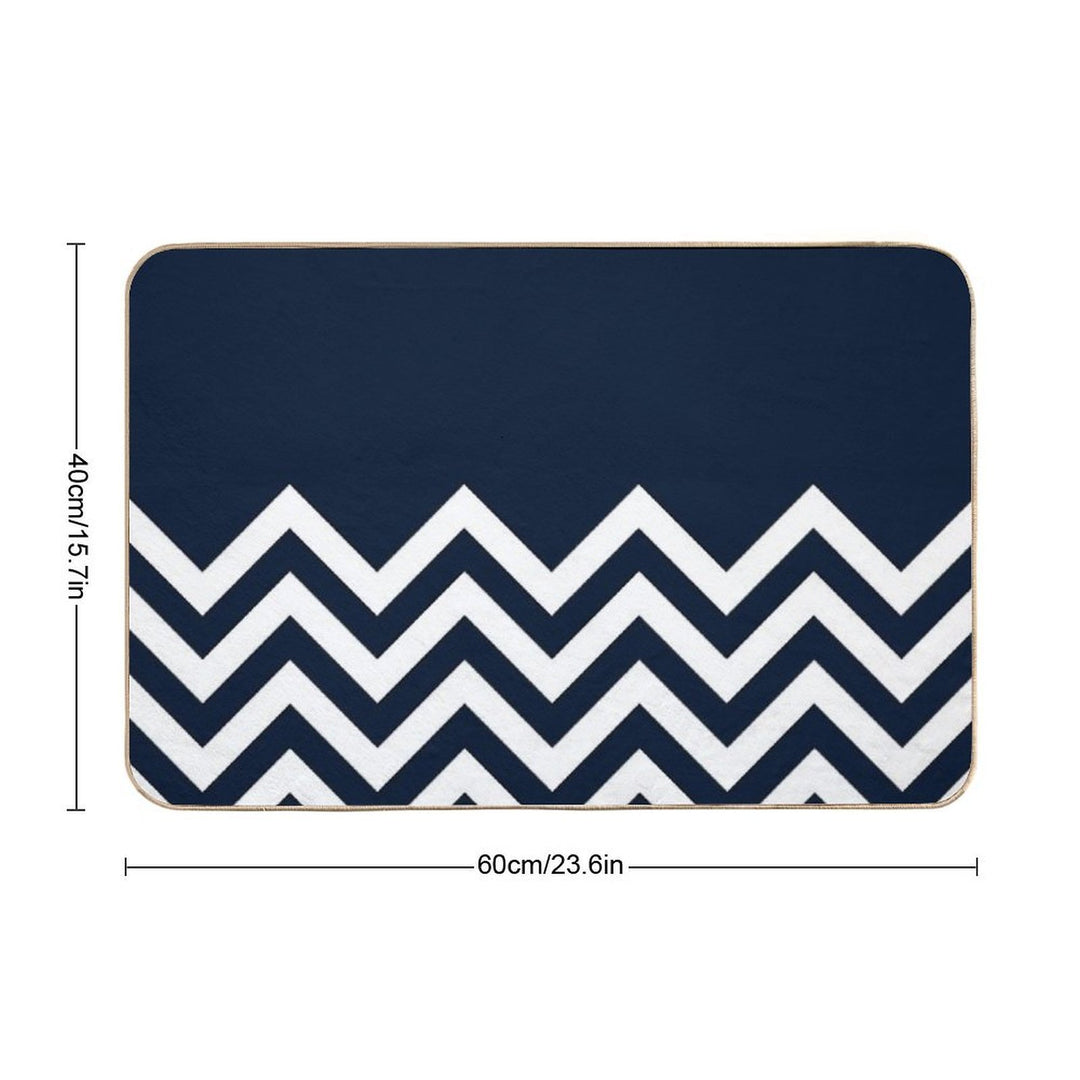 White And Navy Chevron Elegant Pattern  Easy Maintenance Bath Mat