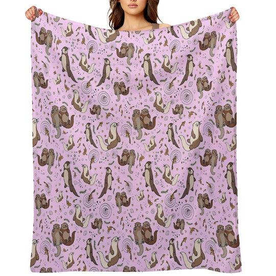 Otters in Pink Travel-friendly Throw Blanket