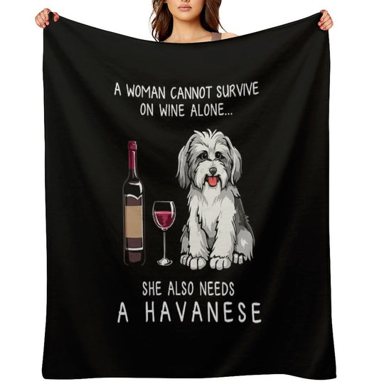 Havanese And Wine Funny Dog Wrinkle-free Throw Blanket