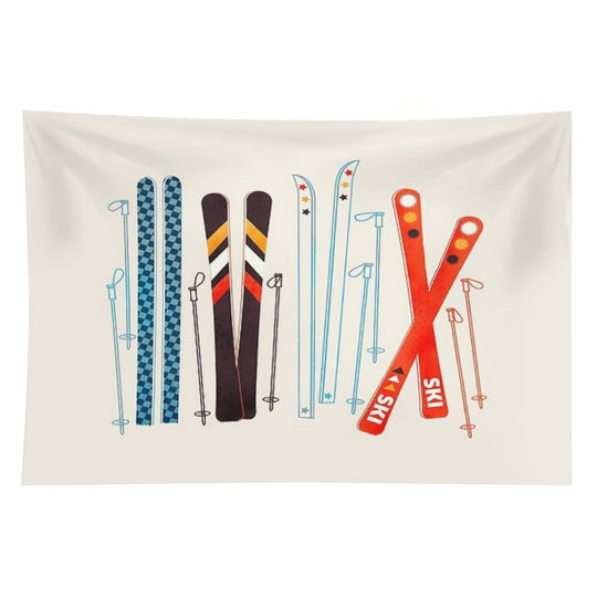 Colorful Retro Ski Illustration Tapestry
