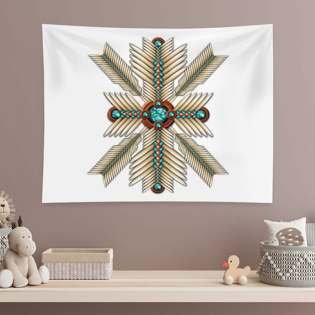 Bone And Turquoise Sunburst Tapestry
