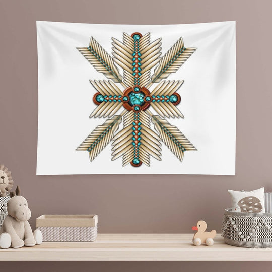 Bone And Turquoise Sunburst Tapestry